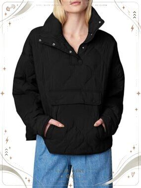 Women's Quilted Puffer Jacket Half Zip Oversized Pullover Coat